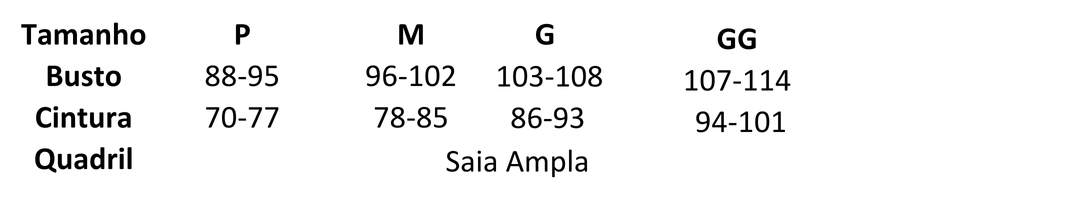TABELA DE MEDIDAS
